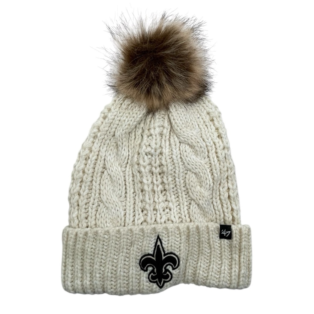 NWT Orleans Saints '47 Women's Meeko Cuffed Cream Knit Hat with Pom